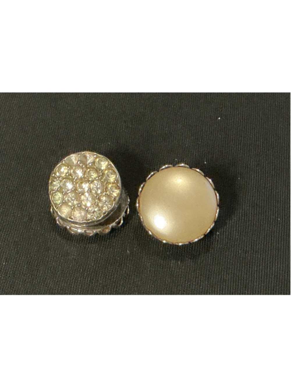 Vtg Sarah Coventry Pearl Wardrobe Reversible Rhinestone Faux Pearl Clip Earrings